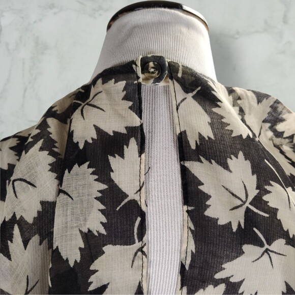 Vintage 70s Backless Halter Midi Dress Size 6 Black Leaf Print Neck Drape - Picture 8 of 15